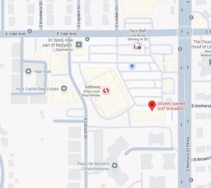 Map showing Strokes Gained Golf Simulator location in Denver
